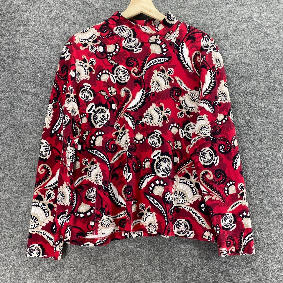 Suéter Pullover Kim Rogers Mujer XL Rojo Floral Cuello Alto Manga Larga Algodón Foto 1 de 4
