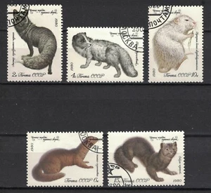 RUSSIA,USSR:1980 SC#4838-42 Used CTO Fur Animals, Fox, Sable, Nutria n1204 - Picture 1 of 2