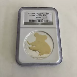 2009 P Australia Koala Silver 1 Oz. $1 Coin 24K Gold Gilted NGC MS69 - Picture 1 of 2