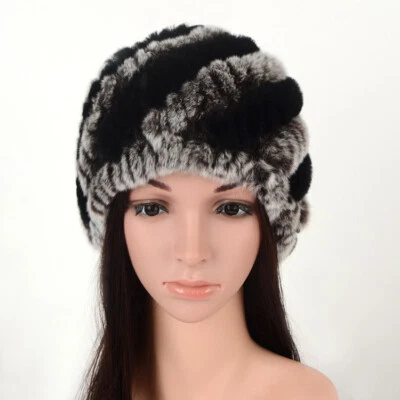 Chapéu de malha inverno Rex cabelo de coelho chapéu de malha grossa quente chapéu de proteção para orelha - Imagem 1 de 4