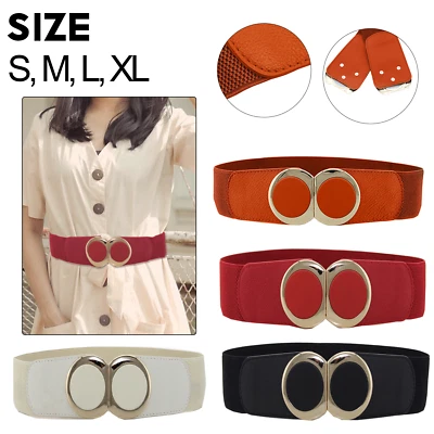 Women Ladies Elasticated Belt Wide S/M/L/XL Stretchy Vintage Cinch Gold Buckle - Image 1 of 4