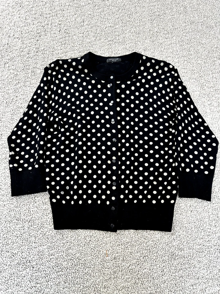 Suéter Spense Knits para mujer talla grande negro con botones mangas 3/4 lunares Foto 1 de 4
