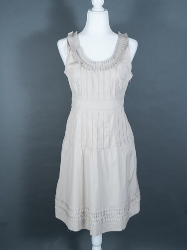 Abito tubino midi Tory Burch senza maniche cuciture a ponte bordo plissettato beige 8