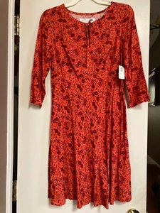 Old Navy Maternity Floral Tomato Red Swing Dress W/Tie Neck Size XS NWT - Picture 1 of 5