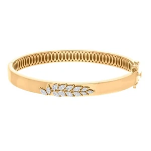 0.81 Ct Lab Grown CVD Marquise Diamond Cluster Bangle Bracelet 18k Yellow Gold - Picture 1 of 8