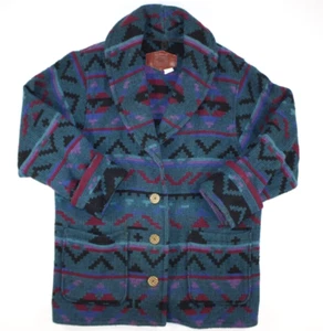 Vintage Woolrich Woman Wool Blanket Chore Coat Shawl Southwest Aztec USA Size L - Picture 1 of 7