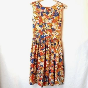 Vintage Dress Small 60s Fit and Flare orange, blue Yellow tropical - Picture 1 of 4