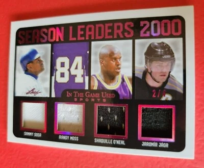 SHAQUILLE O'NEAL RANDY MOSS SAMMY SOSA JAROMIR JAGR JERSEY CARD #d2/4 LEAF ITG - Image 1 of 2