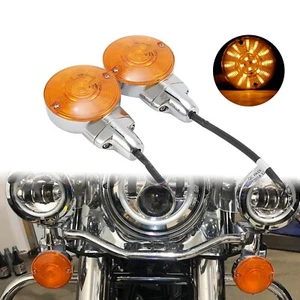 Pair Amber LED Front Turn Signal Light For Harley Touring Electra Tour Glides - Foto 1 di 12