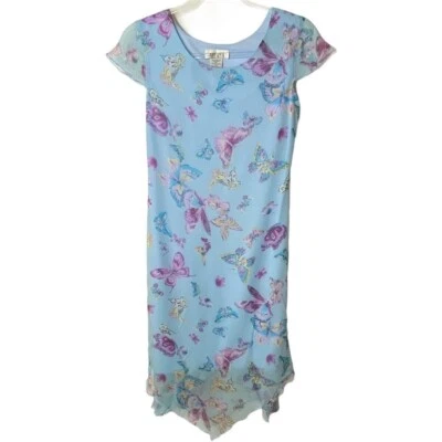 Vestido Amy Byer Azul Mariposa Manga Gorra 16 1/2 Niñas Plus Forrado 100% Poliéster Foto 1 de 4