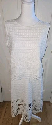 Marc Bouwer White Reticulated Skirt Suit Beach Floral Lace Lined MEDIUM 2 Pieces - Image 1 of 4