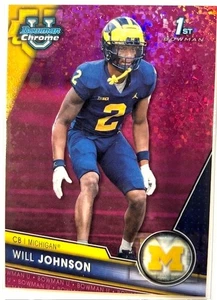 Bowman U 2023 cromo Will Johnson/150 mini diamantes fucsia #157 Michigan - Imagen 1 de 2