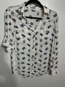Camisa Express Portofino Blusa Transparente Estampado Búho Mujer’s Pequeña Manga Convertible - Imagen 1 de 8