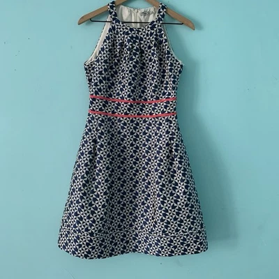 Vestido Eliza J Geométrico Halter 10 Mini Jacquard Fiesta de Vacaciones Azul Ajuste y Acampanado Foto 1 de 4