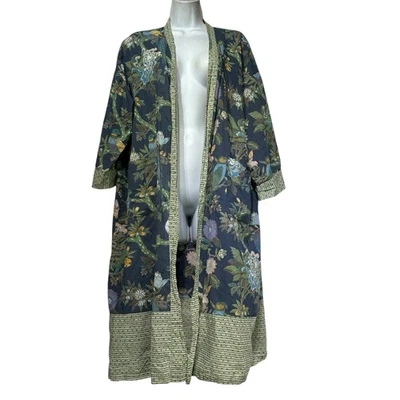 Bata plumero boho kimono para mujer marca floral pájaro frente abierto estampado a mano talla única Foto 1 de 4