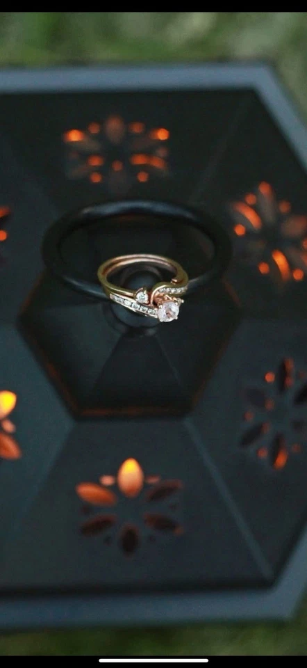 Hermoso conjunto de boda de morganita y diamantes. Oro rosa de 14 quilates, talla 5,75 EE. UU. Foto 1 de 4