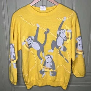 Vintage Spumoni By Rose Cage Sweater Yellow Monkey and Bannana AOP Size Large - Picture 1 of 10