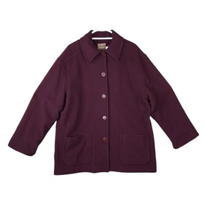Eillen Fisher 100% Wool Coat Womens Large Burgundy 4 Buttons 2 Pockets USA Made - Picture 1 of 21