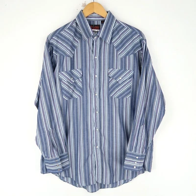 Plains Vintage striped Western Shirt Pearl snap Cowboy SZ L (T9722) - Image 1 of 4