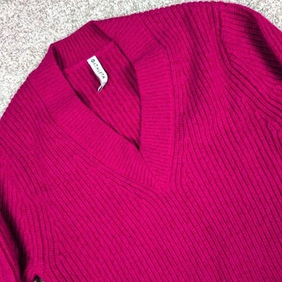 Suéter Pullover Athleta Shasta Cuello en V XS Mezcla de Lana Tejido Acanalado Rosa Magenta Foto 1 de 4