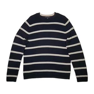 Suéter Vintage Y2K Lana Pima Algodón Rayas Grande Azul Retro Hecho en Hong Kong - Imagen 1 de 9