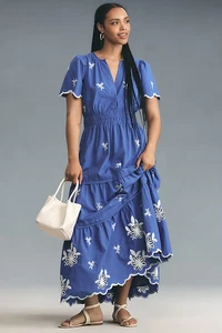 Neu Anthropologie The Somerset besticktes Maxikleid blau 3X neu mit Etikett - Bild 1 von 7