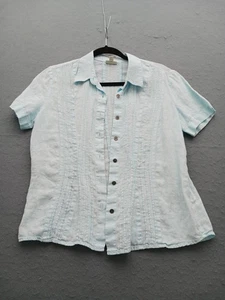 J. Jill Women Casual Blouse Size S Blue Linen Pintuck Button Front - Picture 1 of 12
