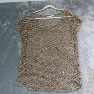 MAURICES Open Knit Shirt Sweater Womens Large Beige Tan Sheer Scoop Neck Boho - Picture 1 of 7
