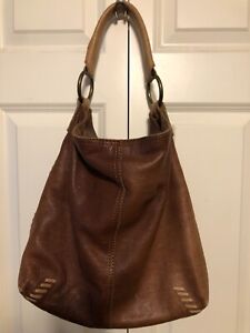 Lucky Brand Women Brown Leather Inner Zipper Pocket Single Handle Strap Hobo Bag