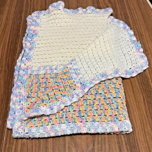 Throw Rug Handmade Crochet Blanket Granny Knit Warm Baby Knee Vintage Pastels - Picture 1 of 11