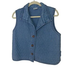 Cotton USA Vintage Womens Vest Size Small Blue Quilted Denim Sleeveless