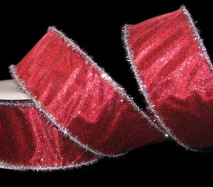 4"W Luxury Christmas Glistening Red Metallic Tinsel Edge Wired Ribbon x 3yds - Picture 1 of 1