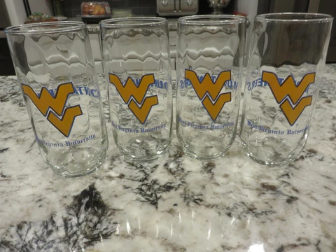 4 Vintage West Virginia University Mountaineers 6" Glass 16 oz Tumblers EUC Cover