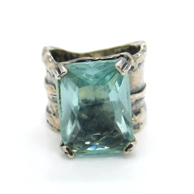 Anel retangular de prata esterlina 925 Silpada vidro aquático R1608 - Imagem 1 de 4