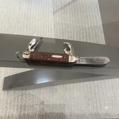 Винтажный Imperial (Hummer) бойскаут нож 4 лезвия 3,5» закрытый резной чехол оригинальный - Изображение 1 из 4