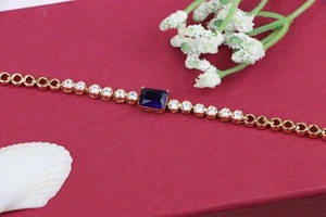 Elegant Rose Gold Bracelet with Blue Center Stone and Crystal Accents, XPBL0657 - Picture 1 of 12