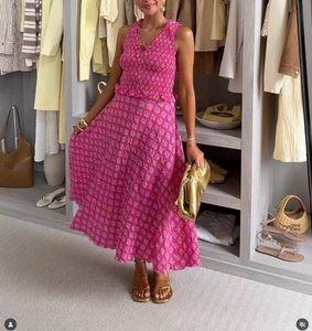 ZARA BNWT 2025. FUCHSIA PRINTED MIDI SKIRT HIGH WAIST COTTON. 8497/505/630 - Picture 1 of 11