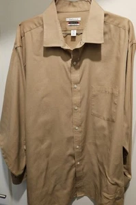 VANHEUSEN FLEX COLLAR regularFit mens dress shirt SZ 17.5/33 COLOR KHAKI LXL4 - Picture 1 of 9