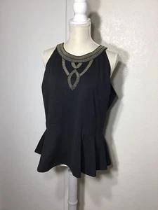 Neu mit Etikett 7th Avenue New York & Company schwarz & gold verziertes Schößchen Neckholder-Top XL - Bild 1 von 11