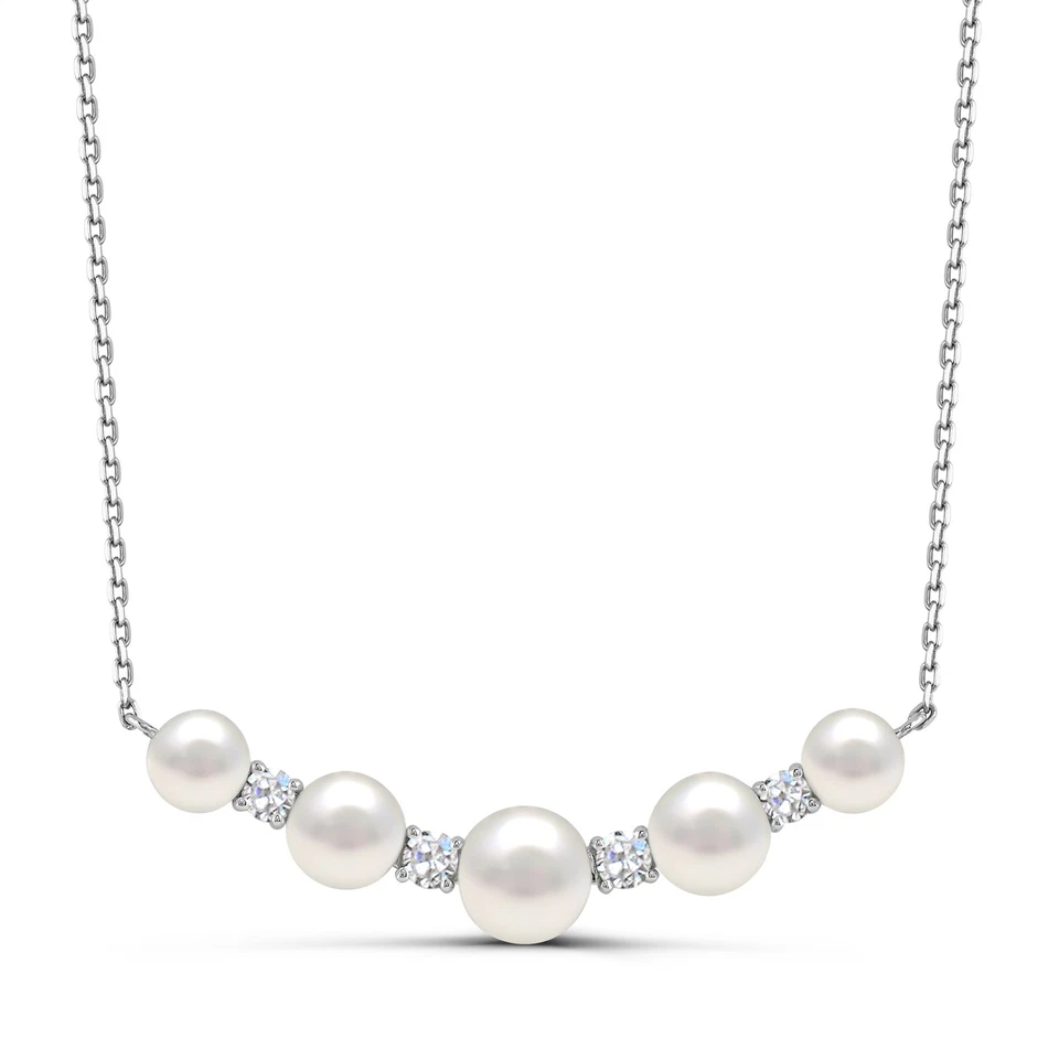 Collar de plata esterlina con barra de zafiro blanco y zafiro cultivado creado en laboratorio Foto 1 de 1