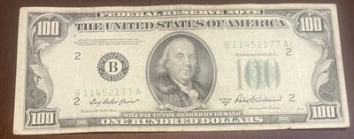 Series 1950 B $100 One Hundred Dollar Bill New York B11452177A - Image 1 of 4