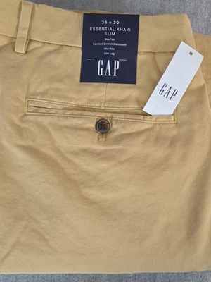 Pantalones Chinos Gap Slim Essential Caqui Para Hombres 36x30 Cintura Flexible Retro Dorado Miel NUEVO Foto 1 de 4