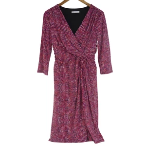 Gina Bacconi A Line Dress Jersey Twist Knot V Neck Pink Purple Orange Size 12 - Picture 1 of 6