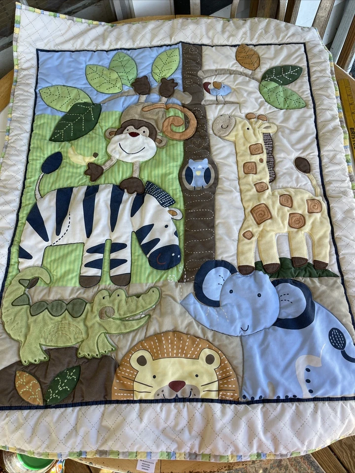 Edredón bebé recién nacido animales de la selva con sábana ajustable y falda de cama juego de guardería Foto 1 de 4