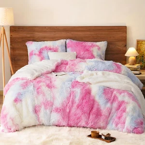 Shaggy Fluffy Faux Fur Duvet Cover Set Queen Size,Luxury Warm Plush Comforter Co - Picture 1 of 9