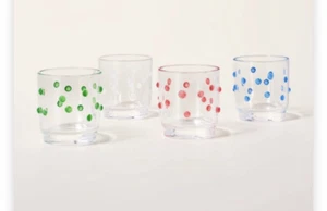 KATE SPADE X TARGET 4 PIECE POLKA DOT ACRYLIC LOW BALL GLASS SET NIP - Picture 1 of 8