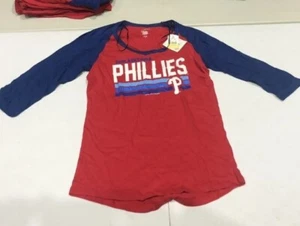 New Women's Philadelphia Phillies MLB Official Long Sleeve Blue & Red Shirt - Picture 1 of 4