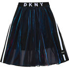 DKNY Dziecięca stylowa spódnica maxi czarna fioletowa metaliczna logoprint pas 122 -172 
