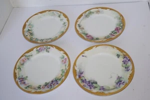 Juego de 4 Platos Francia Limoges Floral con Borde Dorado Violetas/Margaritas/Trébol/Rosas - Imagen 1 de 10