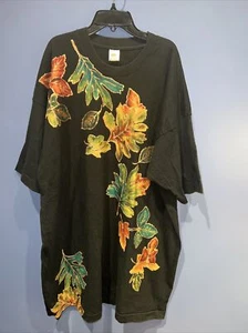 3X  Tshirt. Fall Leaves, Long, 1960 Single Stitch Hem Hand Made OOAK Vintage - Picture 1 of 5